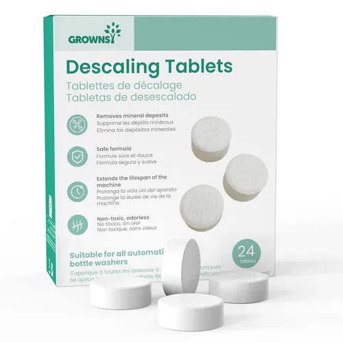 GROWNSY Tabletas descalcificadoras para lavadoras de botellas, tabletas descalcificadoras para eliminar la acumulación de cal y mineral, compatibles