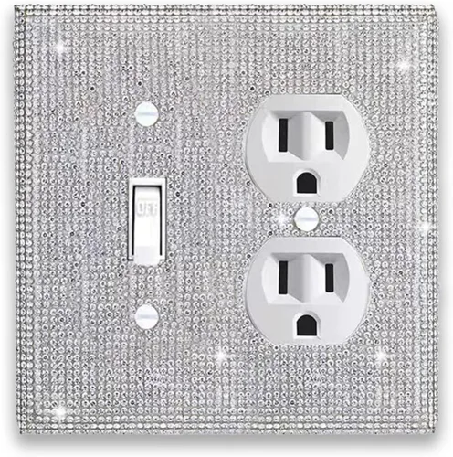 Miniatura 15 de (1 unidad) Cubierta de interruptor de luz de piedra de imitación de plata brillante, cubierta de placa de pared brillante 1 pedrería plateada