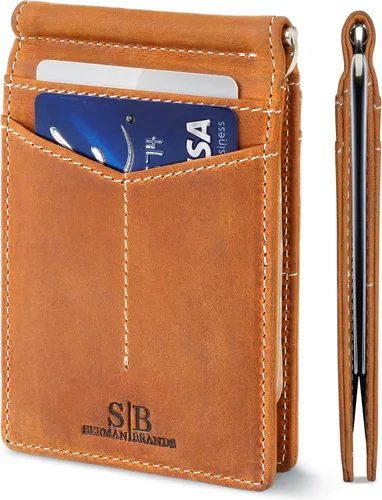 Serman Brand RFID billetera de bloqueo Slim Bifold – cuero genuino minimalista bolsillo frontal carteras para hombres con clip para dinero, cartera