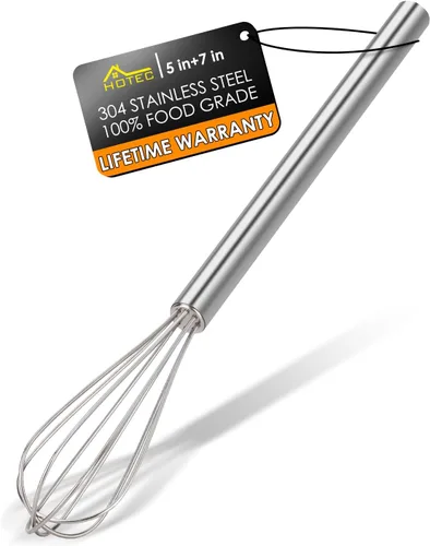 HOTEC Mini batidor de acero inoxidable 304 antioxidante de 10 pulgadas para cocinar, hornear, mezclar ingredientes y recipientes profundos