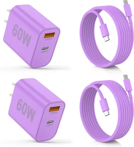 Miniatura 12 de Cargador para iPhone 17/16/15 Pro/Pro Max, cargador de pared USB-C de doble puerto con PD 40 W y carga rápida QC 20 W, cable USB-C de 10 pies