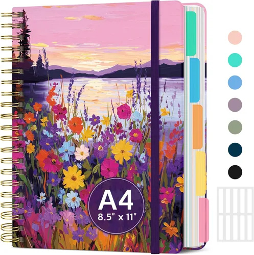 Miniatura 45 de Cuadernos grandes de espiral rayados para el trabajo con divisores y pestañas extraíbles, 8.5 x 11 pulgadas, bonito cuaderno de tapa dura de 5 A