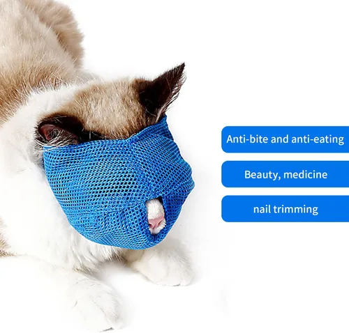 Miniatura 2 de Bozal de malla transpirable para gato, máscara de boca de gato, bolsa de restricción para aseo, antimordeduras, anti maullido, evita arañazos