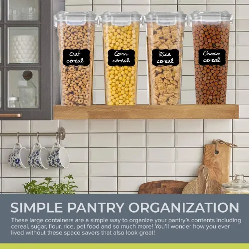 Miniatura 5 de Simply Gourmet Recipientes herméticos para cereales con tapas – Juego de organización de despensa de cocina alto de 4 piezas, plástico transparente