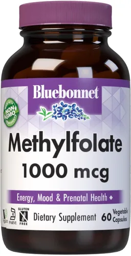 BlueBonnet Nutrición Metilfolato 1000 mcg, para energía, estado de ánimo y salud prenatal*, sin OMG, vegano, certificado Kosher, sin gluten, 60