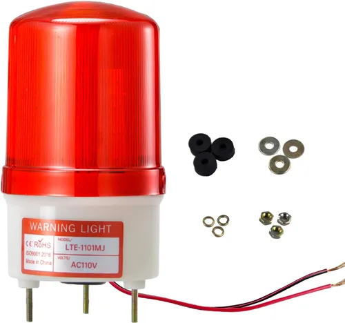 YASONG LTE-1101MJ - Luz de advertencia giratoria con zumbador de 90 dB, AC110V-120V, luces de alarma de baliza industrial, sirena de seguridad de