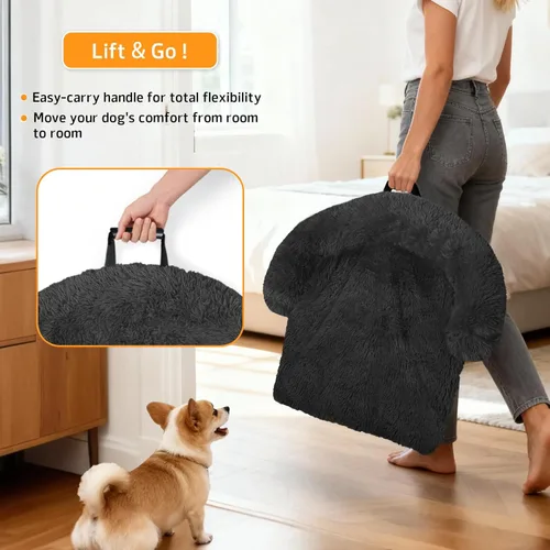 Miniatura 3 de Cama calmante para perro, tapete de felpa esponjosa para perros con protector de muebles con funda extraíble lavable para perros y gatos grandes