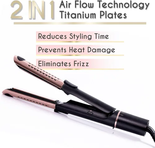 Miniatura 4 de ELLA BELLA® Alisador de pelo y rizador de aire 2 en 1 • Plancha plana de titanio y rizador de pelo en uno • Ventilación de aire de enfriamiento