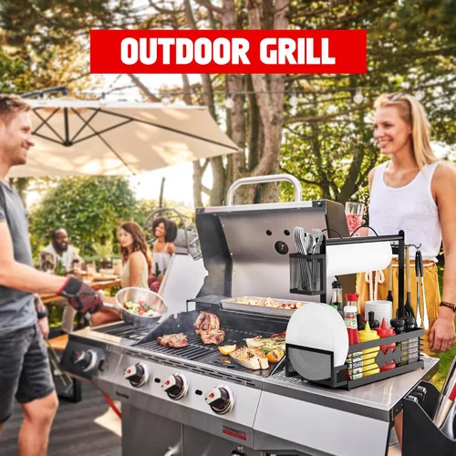 Miniatura 6 de Organizador de Parrilla para Parrilla al Aire Libre, Organizador de Barbacoa con Soporte de Toalla de Papel de Camping y Soporte de Platos