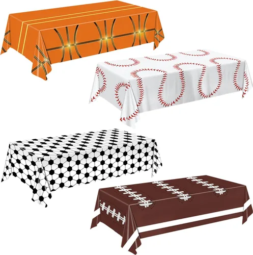 Miniatura 8 de Oigco Decoraciones para fiestas de béisbol, paquete de 4, manteles de plástico desechables para juegos y fiestas de cumpleaños, 54 x 108 pulgadas