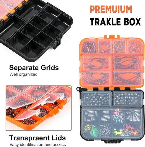 Miniatura 4 de PLUSINNO 253/387pcs Fishing Gear Accessories Kit, Fishing Tackle Box with Tackle Included, Fishing Hooks, Fishing Weights Sinkers, Spinner Blade
