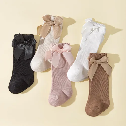 Miniatura 9 de QandSweet Calcetines altos hasta la rodilla para bebé, recién nacido, sin costuras, para niñas pequeñas, con lazo grande, de algodón