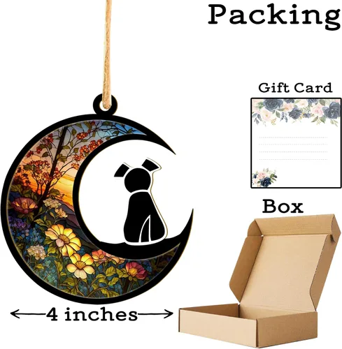 Miniatura 3 de LOVELYPOD Atrapasoles - Regalos conmemorativos de perro para amantes de los perros, una decoración de perro negro en la luna, colgantes de ventana