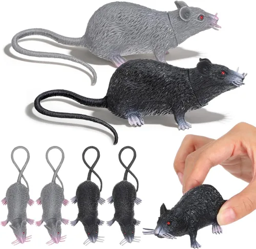 Garneck 10 modelos realistas de ratas falsas para bromas y decoraciones de Halloween, juguetes de ratones simulados realistas, color gris para casas