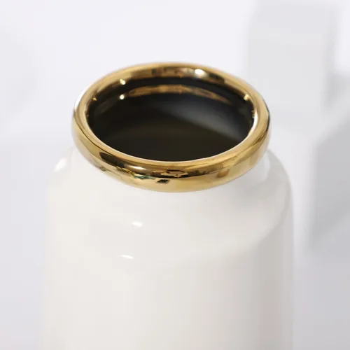 Miniatura 7 de Jarrón grande de cerámica blanca con detalles chapados en oro de 11 pulgadas de alto, florero decorativo para sala de estar, decoración moderna