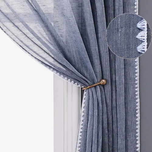 Miniatura 2 de Selectex - Cortinas transparentes de lino natural con bordes semitransparentes