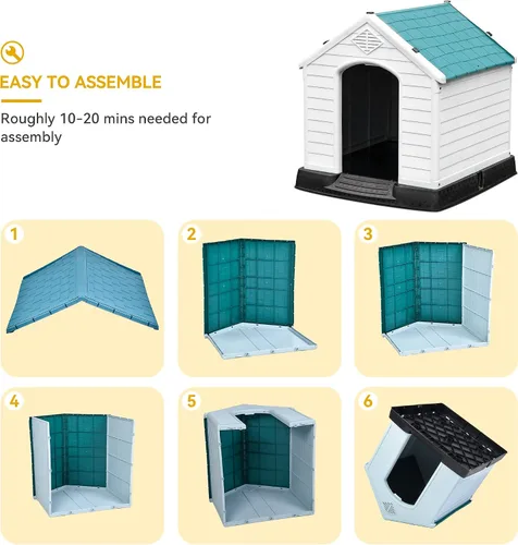 Miniatura 7 de DWVO Casa grande para perros al aire libre, caseta de plástico con rejillas de ventilación y clavos de tierra, refugio aislado para cachorros