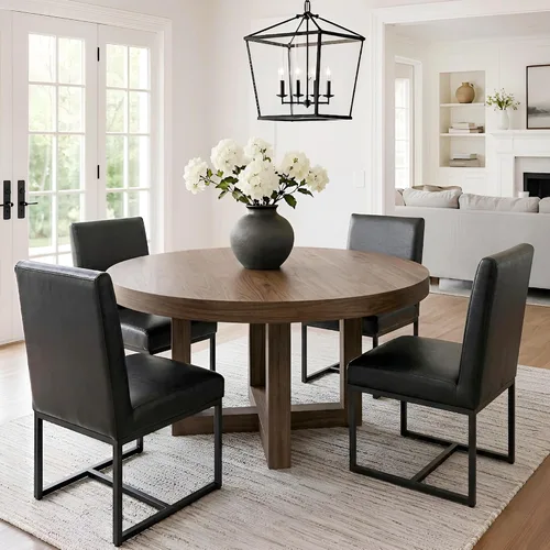 Miniatura 18 de VESCASA Sillas de comedor tapizadas de piel sintética con marco de metal negro, silla de cocina acolchada moderna de mediados de siglo