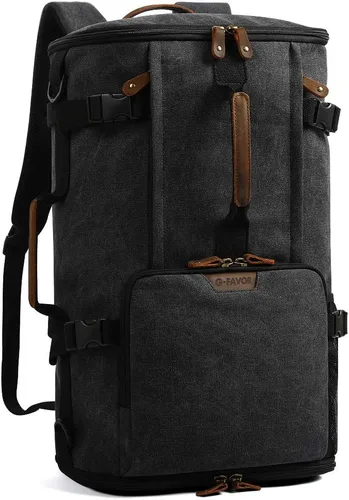 G-FAVOR Mochila de viaje de 40L, mochila de lona vintage convertible, bolsa de viaje tipo morral, con capacidad para laptop de 17.3 pulgadas, Negro,