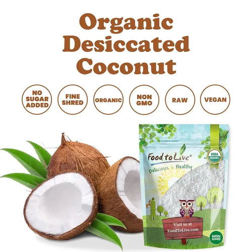 Miniatura 4 de Food to Live Coco orgánico fino rallado, 12 onzas, sin OMG, crudo, sin azúcar, sin sulfatar, desecado, carne afeitada. Vegana, Keto, Kosher, a