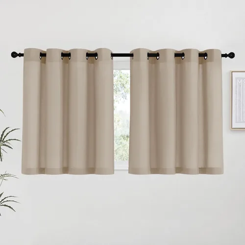 Miniatura 238 de NICETOWN Cortinas de lino natural con textura de lino para dormitorio, mezcla de lino rústica con ojales en la parte superior, semitransparentes