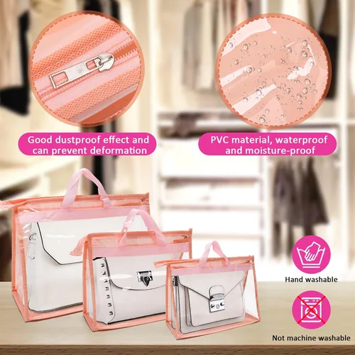 Miniatura 11 de 12 bolsas para el polvo para bolsas, bolsas de almacenamiento transparentes para mujeres, funda organizadora de 3 tamaños, organizador de armario