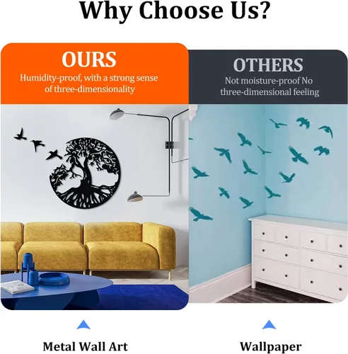 Miniatura 5 de LZAOA Arte de pared de metal con 3 pájaros, 4 piezas de arte decorativo de pared de metal negro con 3 pájaros para sala de estar, baño, cocina