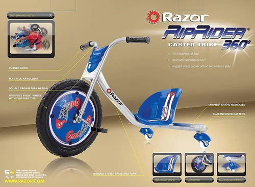 Miniatura 6 de Razor RipRider 360 - Triciclo con ruedas para niños a partir de 5 años, ligero, manillar de goma, marco de acero, para ciclistas de hasta 160 libras
