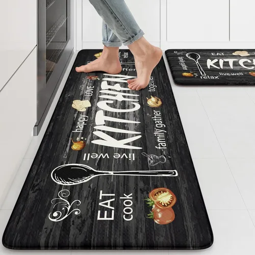 Miniatura 28 de KIMODE Alfombra de Cocina Antifatiga 2 Piezas, Alfombras de Cocina Antideslizantes e Impermeables, Alfombra de Cocina de Estilo Rústico en Gris