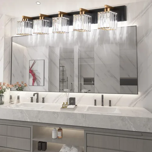 Miniatura 5 de Aipsun Lámpara de Tocador Moderna para Baño Accesorios de Iluminación 5 Luces Lámpara de Tocador de Baño de Cristal (Excluye Bombilla)