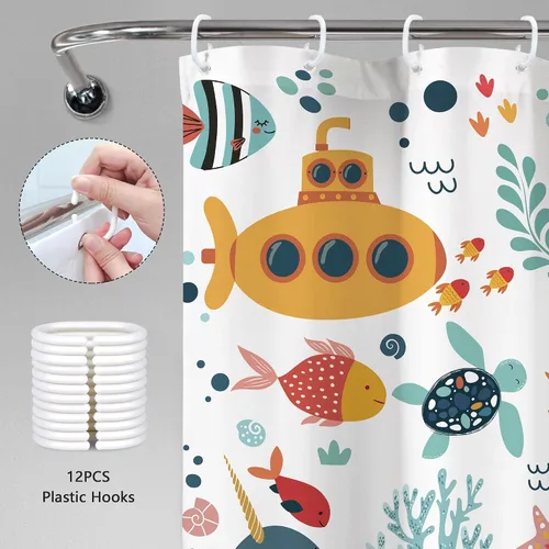 Miniatura 6 de Cortina de ducha para niños, océano, verano, linda ballena de dibujos animados, divertida decoración de baño para guardería, niños y niñas