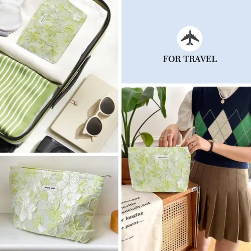 Miniatura 5 de STARDW Bolsa de maquillaje estética floral para mujeres y niñas, bolsa de aseo de viaje con cremallera de gran capacidad, bolsa organizadora