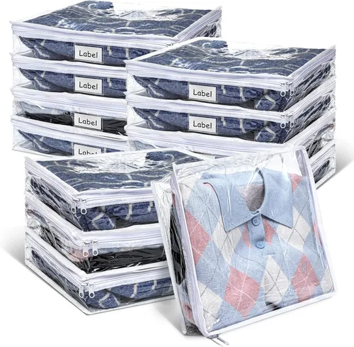 Miniatura 8 de Hoolerry 12 bolsas de almacenamiento transparentes con cierre de PVC, organizador de hojas de suéter de plástico, bolsas de suéter con cremallera