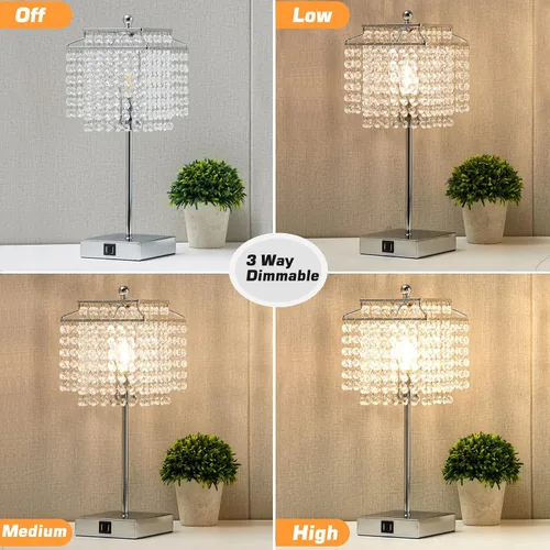 Miniatura 3 de Luvkczc Lámpara de Mesa de Cristal con Control Táctil Juego de 2, Lámpara de Mesa de Noche USB con Puertos USB C+A, Lámpara Regulable con Pantalla