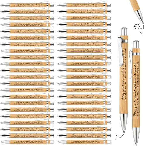 Miniatura 10 de Fuutreo 50 bolígrafos de bambú inspiradores a granel de madera de agradecimiento, regalo para estudiantes, graduación, fiesta, padre, maestro