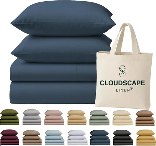 Miniatura 30 de Cloud Scape Linen - Juego de sábanas de 100% algodón egipcio, tamaño individual, juego de ropa de cama de lujo de 3 piezas, 400 hilos, calidad