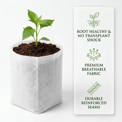 Miniatura 3 de gardtree Bolsas para vivero de plantas de 7.8" x 8.6" 100 unidades, bolsas de cultivo de plantas biodegradables de tela no tejida, macetas Blanco