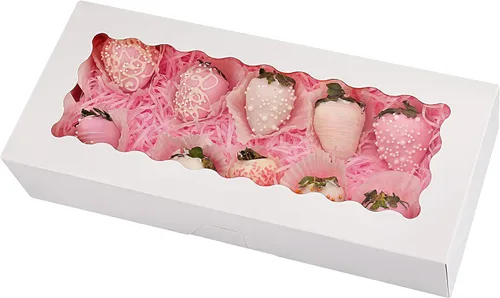 Tcoivs Paquete de 20 cajas de galletas con ventana, 12.5 x 5.5 x 2.5 pulgadas, cajas blancas de panadería, cajas de golosinas autoemergentes para