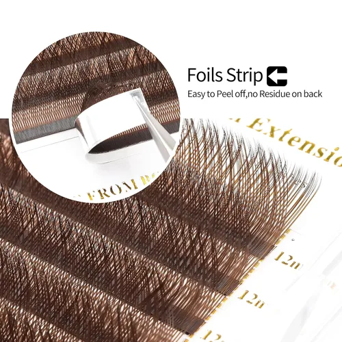 Miniatura 6 de Extensiones de pestañas naturales tejidas a mano con triple forma marrón YY (mezcla de 0.315-0.591 in, 0.07C)