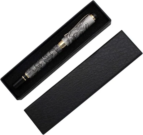Miniatura 2 de Ancient Silver Jinhao Dragon - Juego de plumas estilográficas ejecutivas de punta fina, colección de bolígrafos vintage, bolígrafo de negocios
