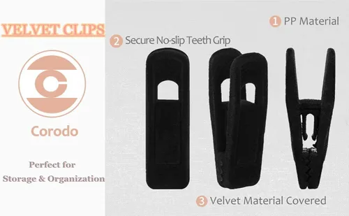 Miniatura 3 de Clips para colgar perchas de terciopelo, paquete de 20 clips de terciopelo para colgar, clips fuertes perfectos para colgar faldas y pantalones Negro