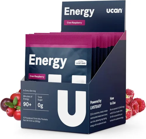 UCAN Polvo energético, Cran-Raz, Keto, sin azúcar, antes y después del entrenamiento para hombres y mujeres, sin OMG, vegano, sin gluten, ideal para