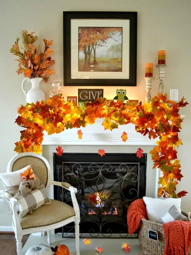 Miniatura 5 de RECUTMS Guirnalda de arce artificial, hojas de otoño, planta de plástico sintético para interiores, hogar, boda, jardín, hotel, cosecha de otoño