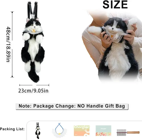Miniatura 6 de Chongker Mochila con forma de gato Calico, negro (BlackCat), Grande, Mochila Gato Negro