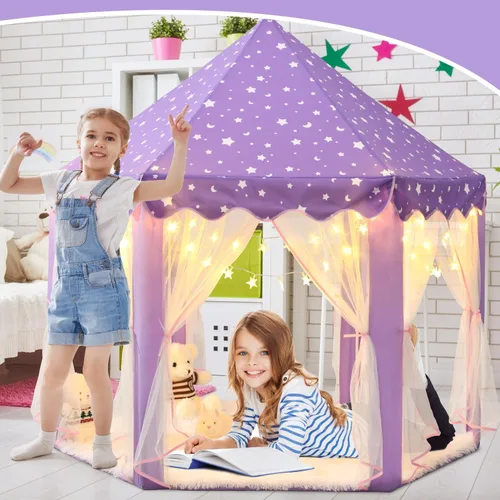 Miniatura 4 de Tienda de campaña de princesa púrpura para niñas, tienda de campaña para niños con luces LED de estrellas pequeñas, tienda de casa