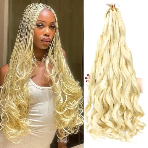 Miniatura 8 de Cabello Rizado Francés para Trenzar de 18 Pulgadas, 8 Paquetes Color Borgoña - Cabello para Trenzar Pre-Estirado con Rebote - Extensiones de Cabello