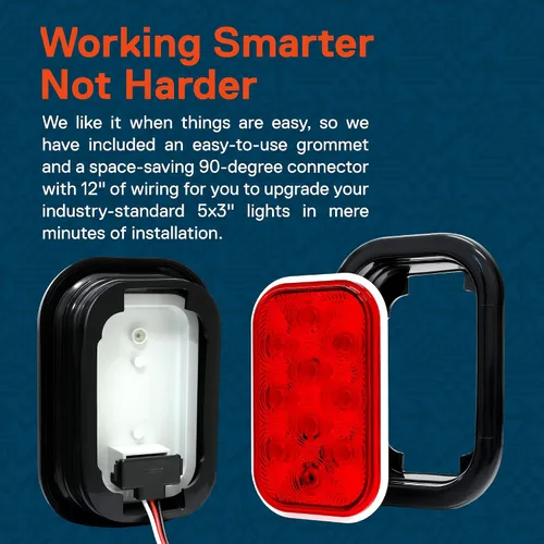 Miniatura 5 de TRUE MODS Kit de 2 luces traseras LED rectangulares rojas de 5x3 3x5 pulgadas [DOT FMVSS 108] [SAE I6 P2 S2 (3) T] [Ojales/Tapones] [Sumergible] Rojo