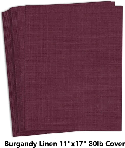 Miniatura 2 de Hamilco Burgandy Linen - Papel grueso de cartulina texturizada, 11 x 17 pulgadas, peso pesado, 80 libras, cartulina - Paquete de 25