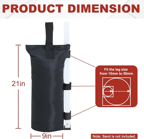Miniatura 2 de ABCCANOPY Bolsas de Arena para Carpa Extra Grandes de 150 Libras, Paquete de 4, Negro (Sin Arena)