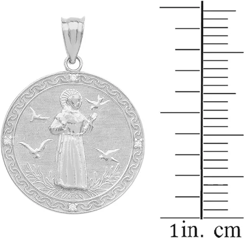 Miniatura 2 de Colgante redondo de plata de ley 925 San Francisco de Asís CZ Medalla colgante (pequeño)